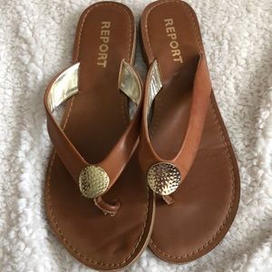 Brown gold flip flop sandal